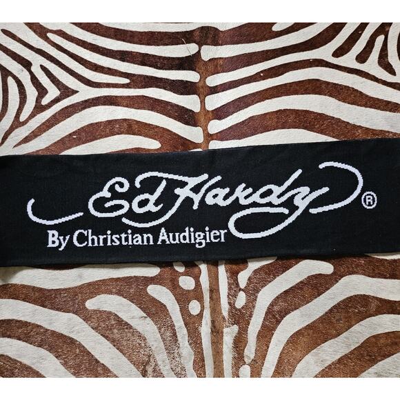 Vintage Y2K Ed Hardy Christian Audigier Death Or Glory Black Scarf Skull Eagle - Picture 3 of 6